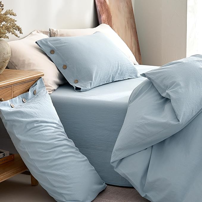 JELLYMONI 100% Washed Cotton Duvet Cover Twin – Soft, Breathable Linen-Look - Image 9