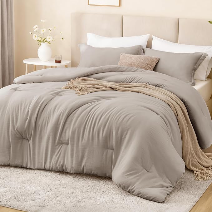Love's cabin Burlwood Queen Comforter Set, 3-Piece Prewashed Bed Set by Lovescabin