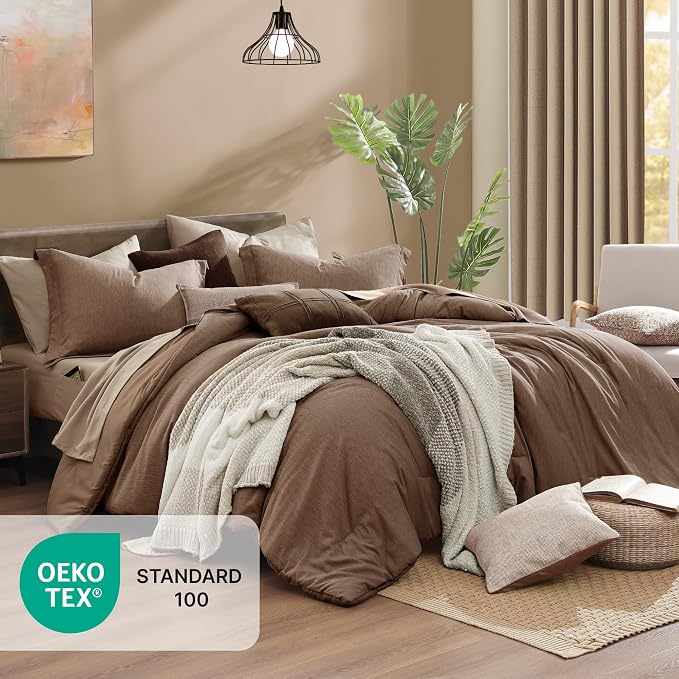 Monbix Full Size Comforter Set, Bedding Sets Full 7 Pieces, Cationic Dyeing Bed - Image 4