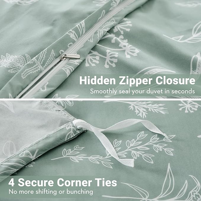 MUXHOMO Duvet Cover Full Size, Reversible Floral Green Duvet Cover Set - Image 5