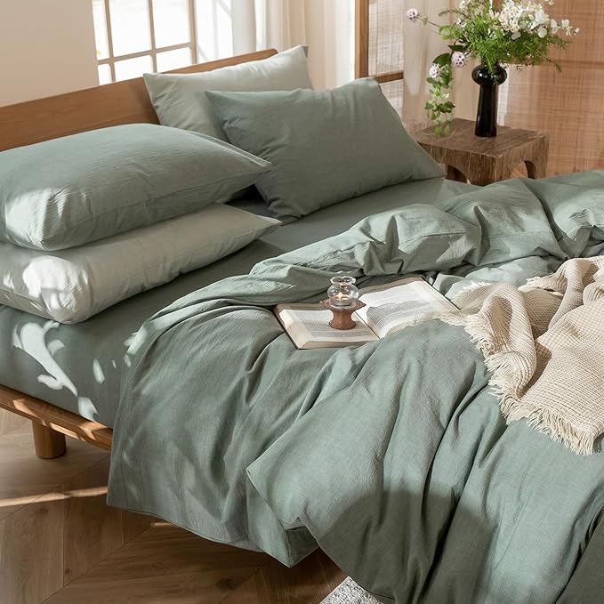 MooMee Bedding Duvet Cover Set 100% Washed Cotton Linen Like Textured - Image 9