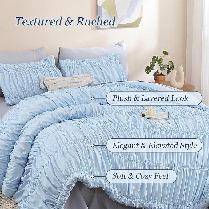 weigelia Cinched Comforter Set King – Soft Ruched Bedding Set, Apartment & Dorm - Image 2