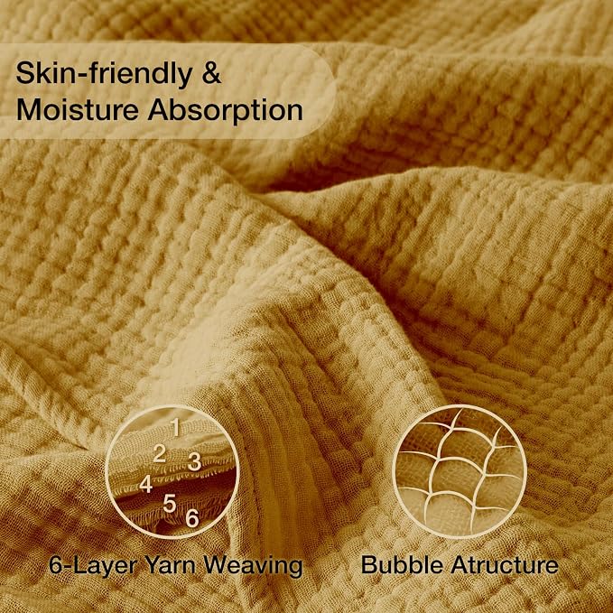 100% Cotton Muslin Blanket 50"x 60", 6 Layers Breathable and Lightweight Cotton - Image 6