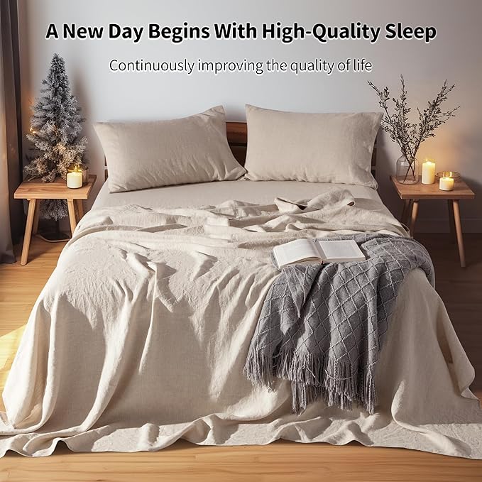 LBRO2M 100% Pure Linen Sheet Set Deep Pocket Up to 16" Bed Sheets Sets - Image 5