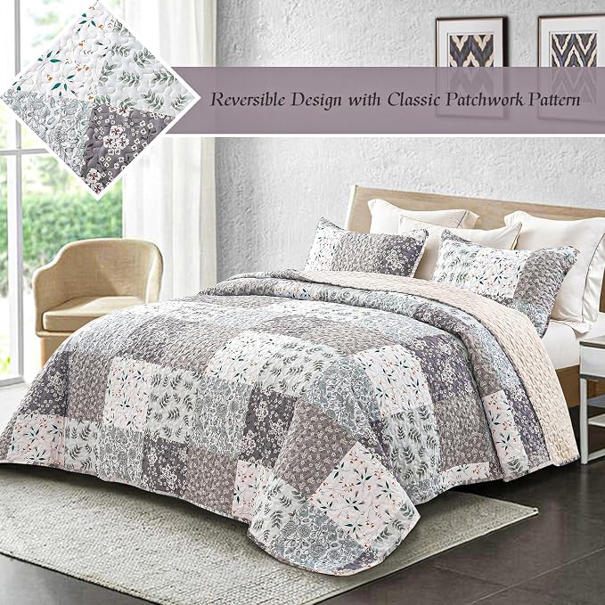 Whale Flotilla Patchwork Quilts Queen Size, Extra Soft Boho Floral Bedspreads - Image 2