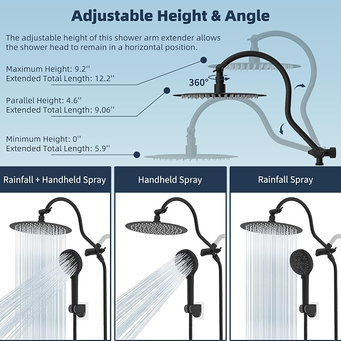 Hibbent All Metal CUPC Certified Shower Head, Handheld Showerhead Combo - Image 6