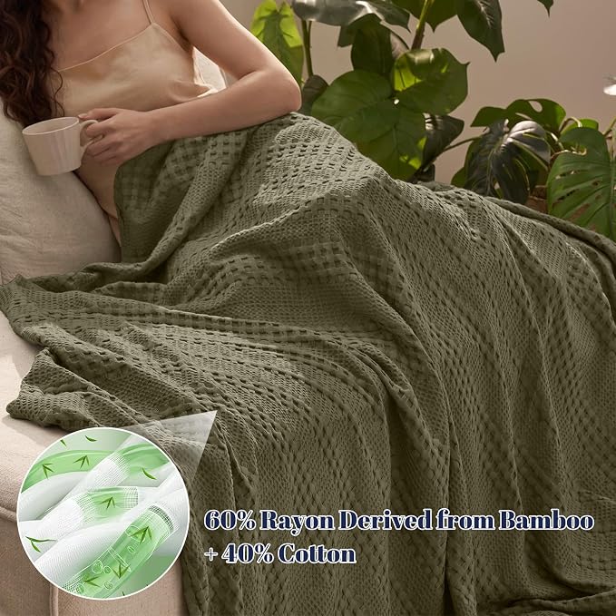 PHF Cooling Waffle Blanket Queen Size, Lightweight 60% Rayon from Bamboo & 40% - Image 2