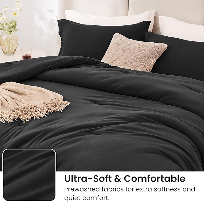 Love's cabin Black Queen Comforter Set, 3-Piece Prewashed Bed Set - Image 4