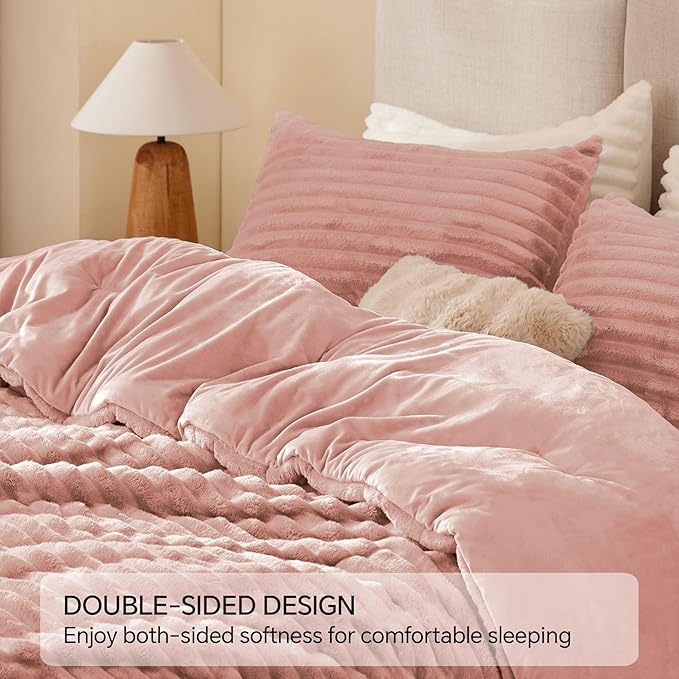 BEDELITE Fleece Oversized Queen Comforter Set -Super Soft & Warm Fluffy Dusty - Image 5