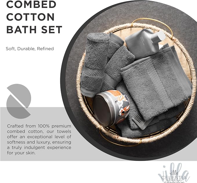 100% Combed Cotton Bathroom Towel Set of 8- 2 Bath Towels, 2 Hand Towels - Image 2