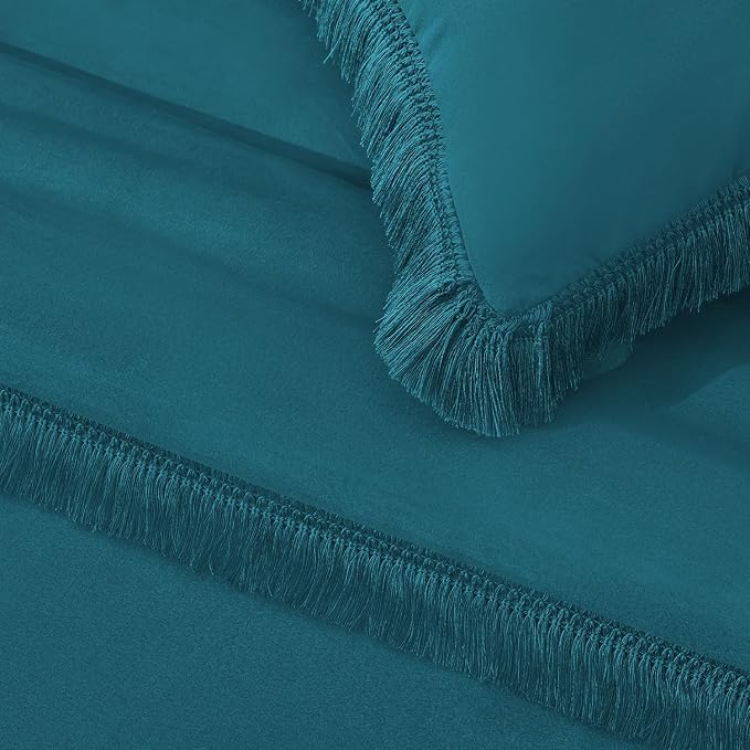 Andency Turquoise Comforter Set Full Size, 3 Pieces Boho Teal Tassel - Image 7