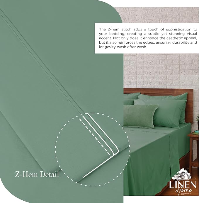 Linen Home 100% Cotton Percale Sheets Twin XL Size, Frosty Green, Deep Pocket - Image 3
