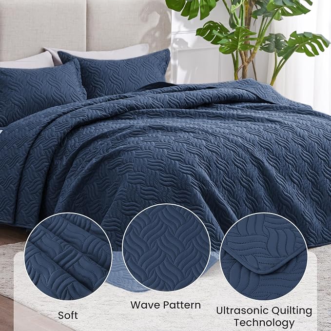 Love's cabin Quilts for Queen Bed Navy Blue Bedspreads - Image 4