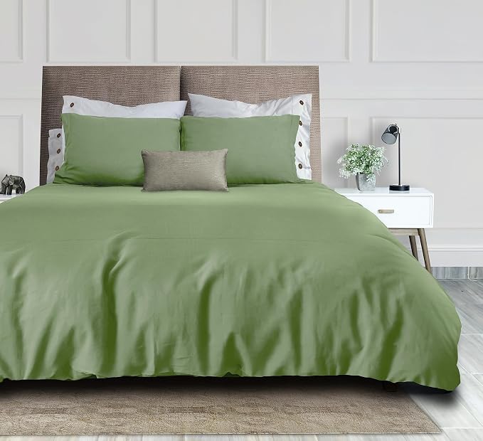 White Classic Sage Green Duvet Cover King Size, Microfiber Duvet Cover - Image 3