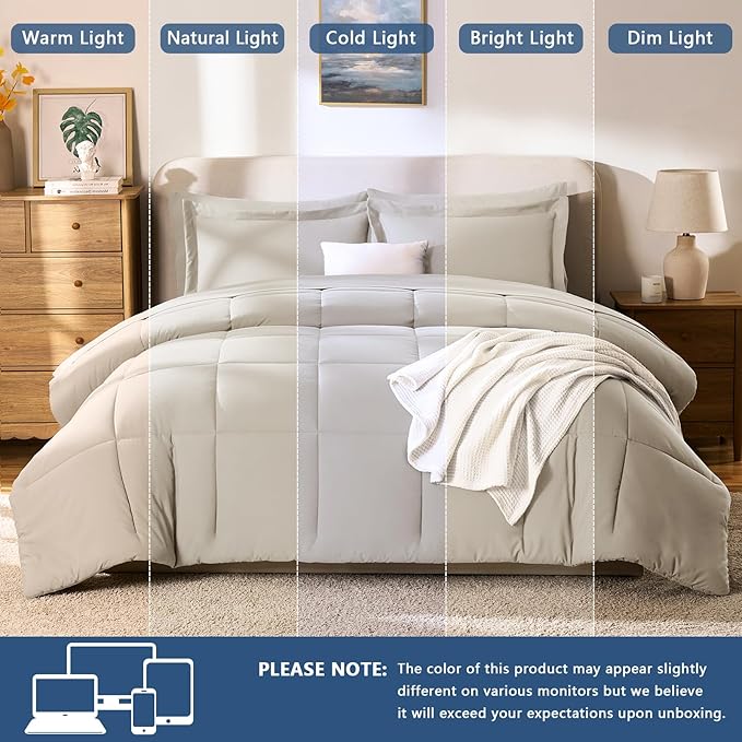CozyLux Oversized King Comforter Sets Beige, 7 Pieces Bed in a Bag, 120x98 Box - Image 5