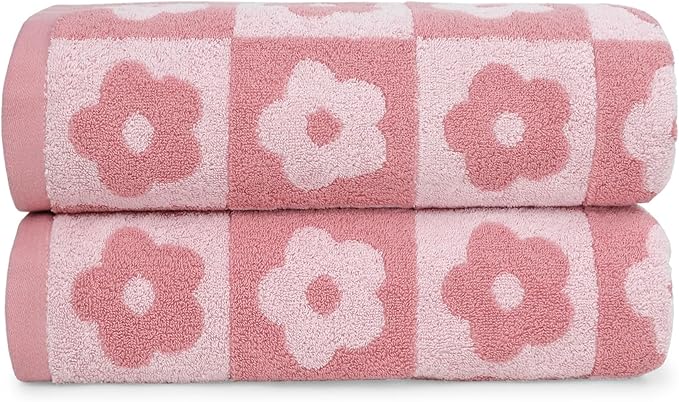 Jacquotha 2-Pieces Luxury Bath Towels Checkered Floral, Bathroom Decor & Pool by Jacquotha