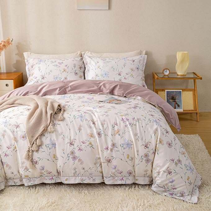 OAITE Duvet Cover Set Queen Size Floral Pattern Ultra Soft 100% Cotton Duvet - Image 3