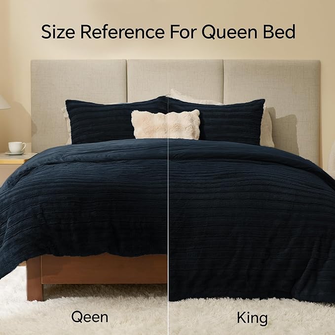 BEDELITE Fleece Twin Comforter Set -Super Soft & Warm Fluffy Navy Faux Fur - Image 6