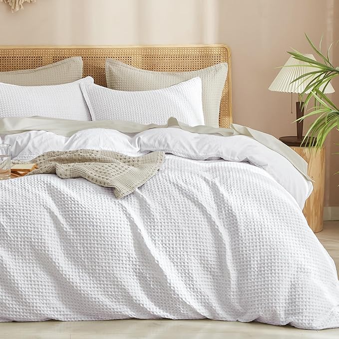 PHF Waffle Weave Duvet Cover Set Queen Size, No Snagging Ultra Soft Luxury by PHF
