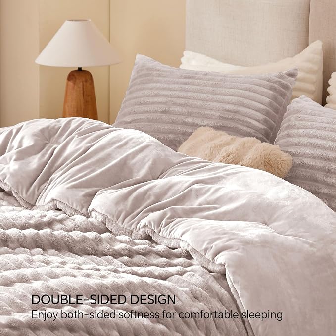 BEDELITE Fleece King Comforter Set -Super Soft & Warm Fluffy Lotus Pink Bedding - Image 5