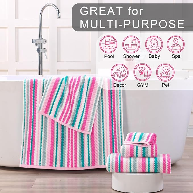 Pink Soft Towel Set, 2 Bath 28"x52", 2 Hand 16"x27", 2 Wash Cloth 13"x13 - Image 5
