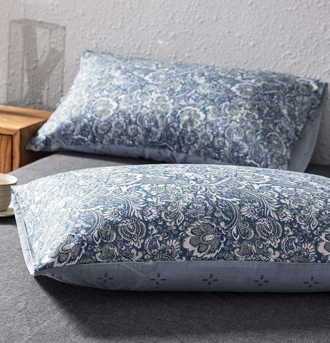 SLEEPBELLA Duvet Cover King, 600 Thread Count Cotton Blue & Green Paisley - Image 4