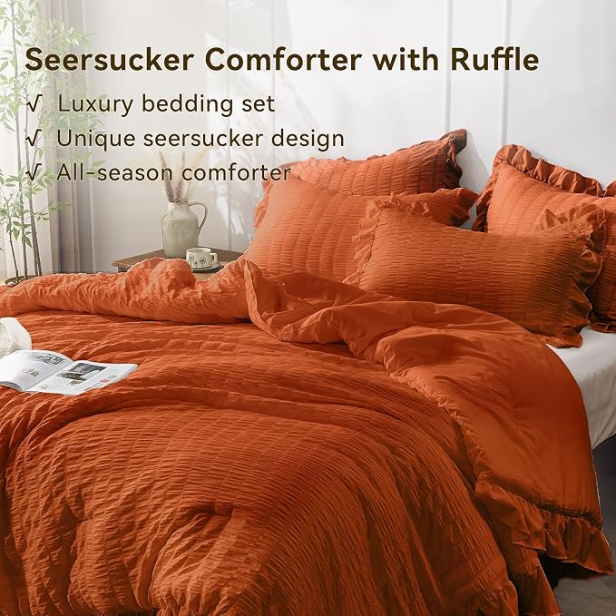 JOLLYVOGUE King Comforter Set, 3 Pieces Seersucker Comforters King Size - Image 4