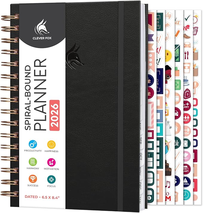 Clever Fox Dated Planner with Tabs 2026 – Weekly & Monthly Spiral Planner with by CleverFox