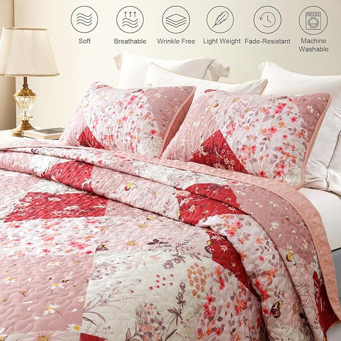 Whale Flotilla Patchwork Quilts Queen Size, Extra Soft Boho Floral Bedspreads - Image 3