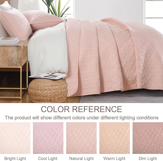 Yiran Blush Pink Quilt Set Queen Size, 3 Piece Reversible Bedspreads Bedding Set - Image 7