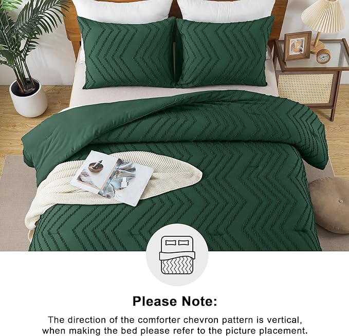 Andency Emerald Green Comforter King Size, Boho Dark Green Soft Warm Bedding - Image 5