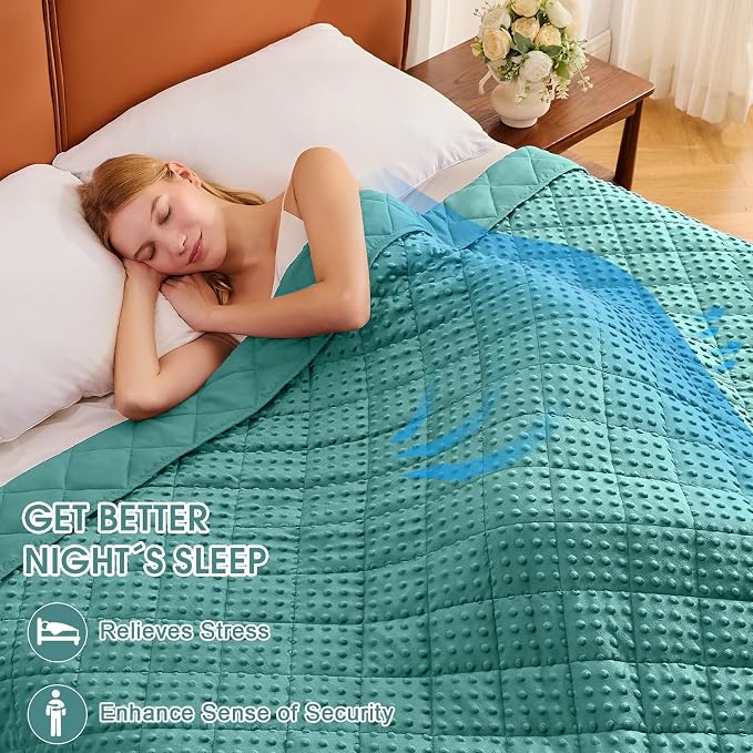 Teal Weighted Blanket for Adults 12lbs, Twin Full Size Cooling Minky Heavy - Image 2