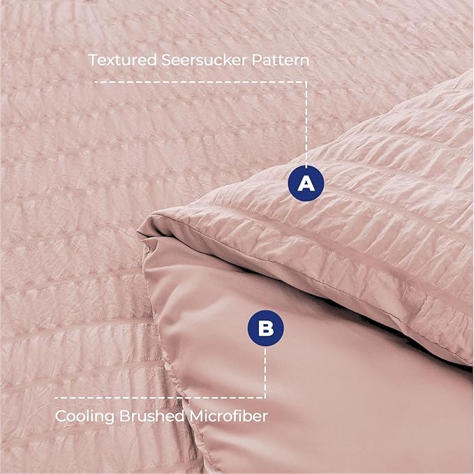 HYMOKEGE Rose Gold Twin Comforter Set Seersucker 5 Pieces, All Season Luxury - Image 4