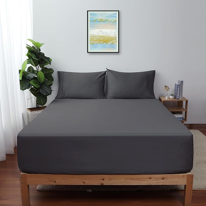 King Size Fitted Sheet Only Dark Grey, 100% Egyptian Cotton 600 Thread Count by ShunjieHome