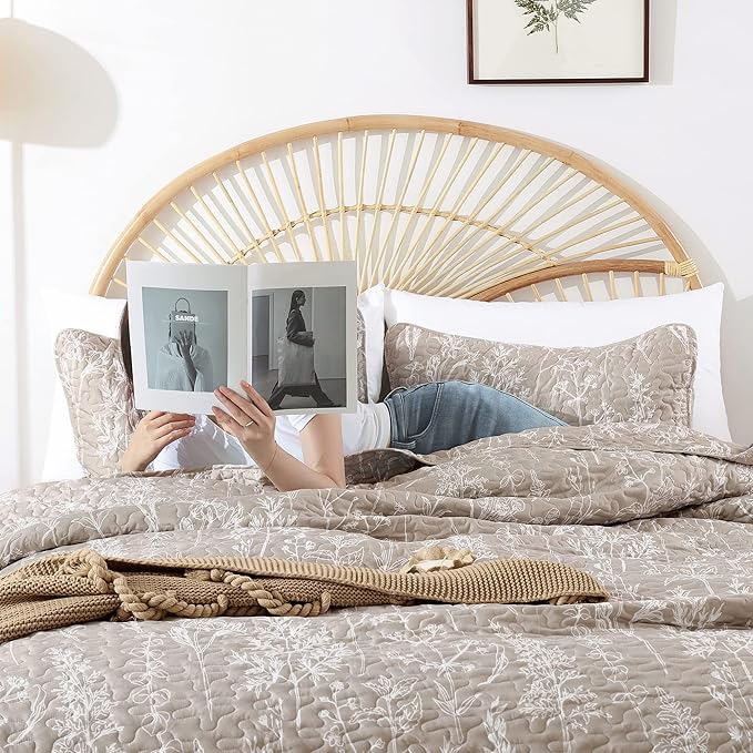 JANZAA Twin Quilt Oatmeal Quilt Bed Spread Boho Quilt - Image 8