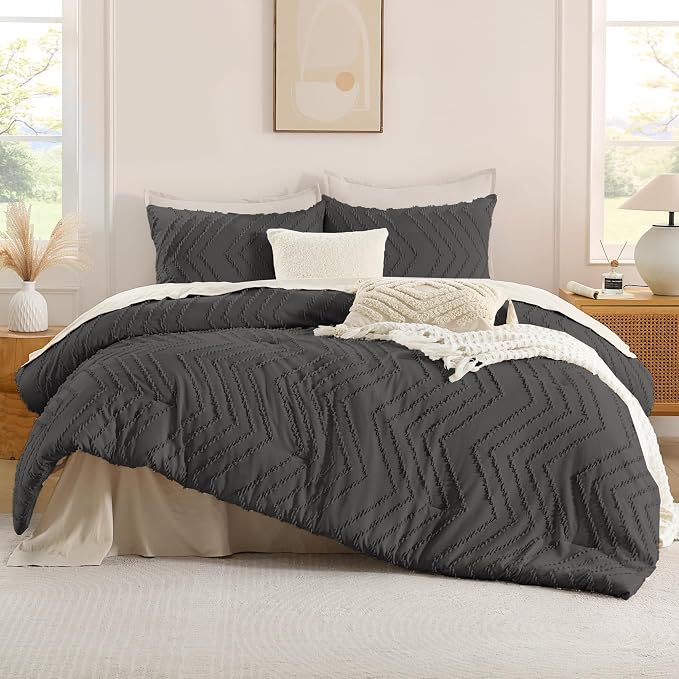 Andency Dark Grey Comforter Set Queen Size, Boho Soft Warm Tufted Bedding - Image 2