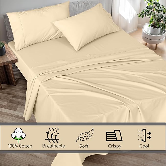 RUVANTI 100% Cotton Sheets – Twin Size Percale Bedding, Cooling & Breathable - Image 3