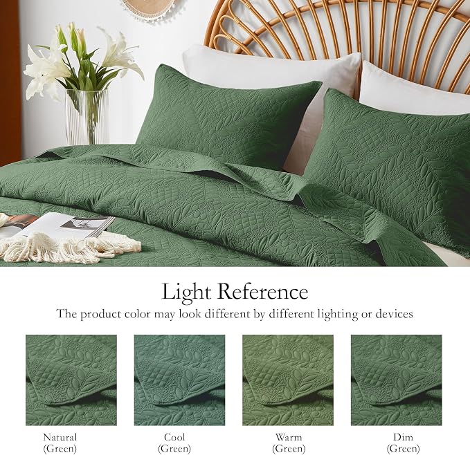 FLYMME Twin Quilt Bedding Set, Olive Green Ultra Soft Lightweight Microfiber - Image 4