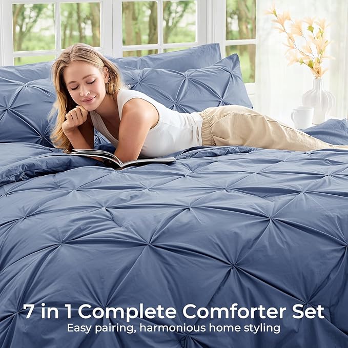 Sasttie Twin Comforter Set, 5-Piece Bed in a Bag, Pintuck Bedding Sets - Image 6