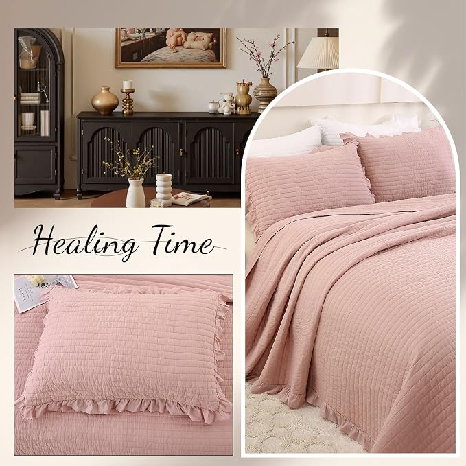ROOMLIFE Quilt Set King Size 3D Floral Embroidery Pattern 3-Piece Cotton - Image 6