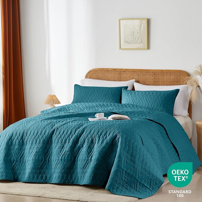 akkialla Twin Quilt Set, Teal Lightweight Microfiber Bedspread Coverlet - Image 2