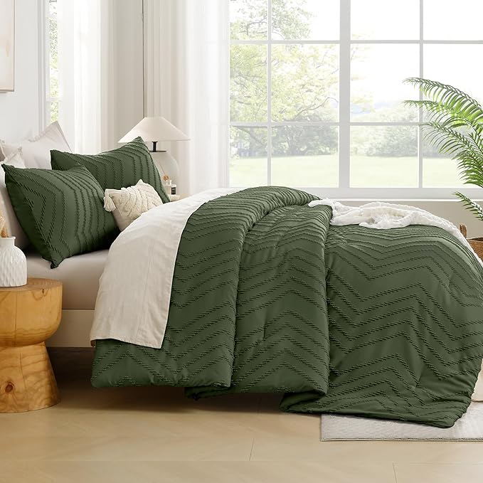 Andency Olive Green Comforter Set King Size, Boho Soft Fluffy Warm Lightweight - Image 7