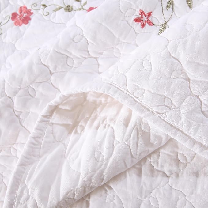 Quilt Set Circular Floral 3D Embroidery Pattern 3 PCS 100% Cotton Reversible - Image 7