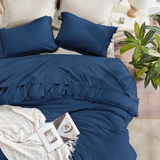 Andency Navy Blue Comforter King Size, 3 Pieces Boho Tassel Lightweight Bedding - Image 4