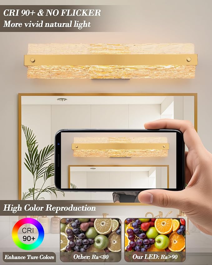 Brushed Gold LED Bathroom Vanity Light, 24.4 Inch 15W Modern Dimmable Bathroom - Image 5