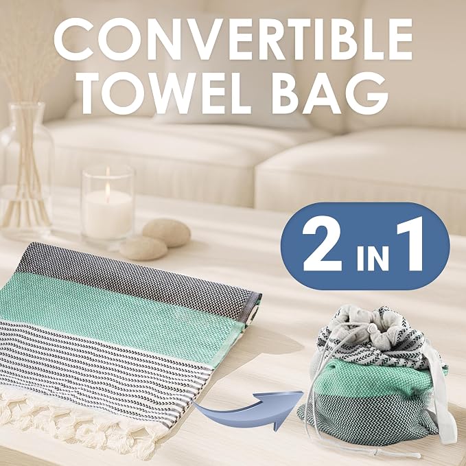 ATANI Turkish Beach Towel, Converts to a Bag, Oversized 100% Cotton Bath Towels - Image 2
