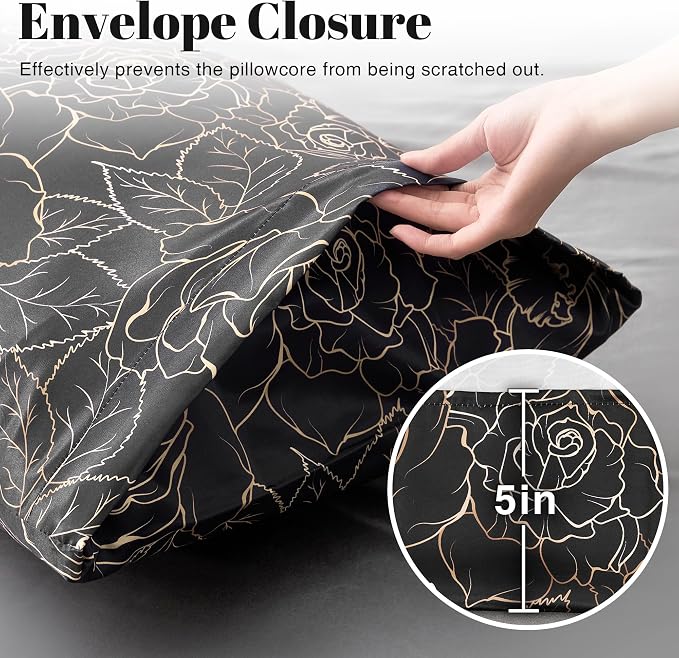 EXQ Home Satin Pillowcase for Hair and Skin- Rose on Black Silk Pillowcase 2 - Image 5