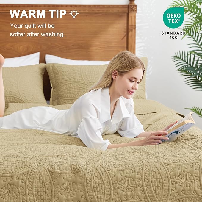 Love's cabin Oversized King Size Quilt Bedding Set Camel Bedspreads - Image 4