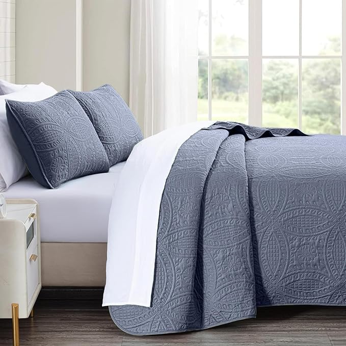 akkialla Twin Quilt Set, Bluish Grey Ultrasonic Twin Quilt Bedding Set - Image 3