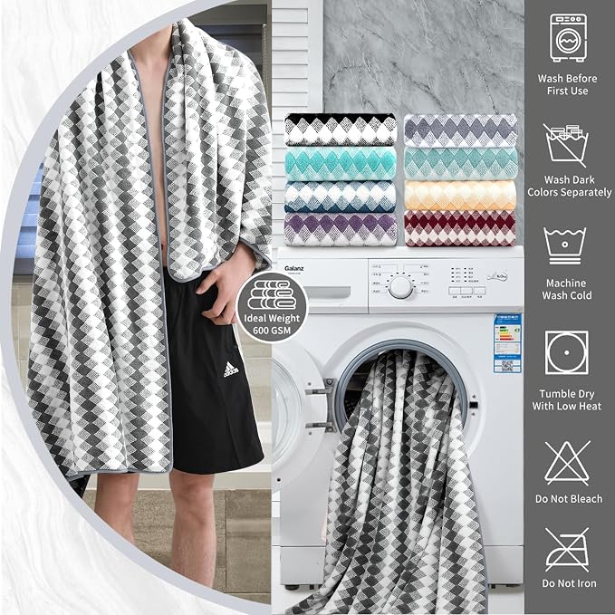 8 Piece Bathroom Towel Set Dark Grey|2 Oversized Large Bath Towels Sheet - Image 3